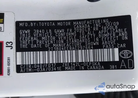 2010 Toyota Corolla S z USA, uszkodzony, nr VIN 2T1BU4EE8AC297664
